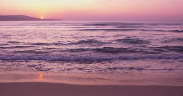 Calm Nature Scene Beach Waves Sunrise Summer Morning Slow Motion — Stock Video