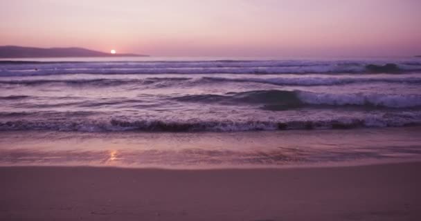 Calm Nature Scene Beach Waves Sunrise Summer Morning Slow Motion — Stock Video