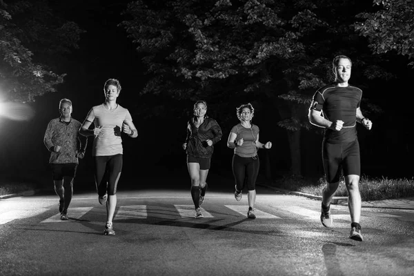 Gruppo Persone Sane Che Fanno Jogging Nel Parco Cittadino Squadra — Foto Stock