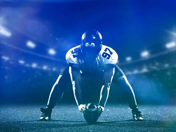 American Football Player Starting Football Game American Football Field Night — Stock Photo, Image