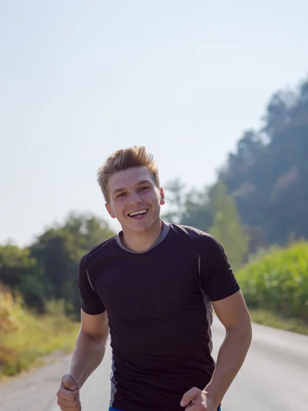 Young Adult Man Enjoying Healthy Lifestyle While Jogging Rural Scene — Stock Photo, Image