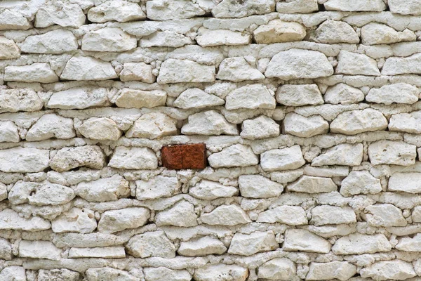 Υπόβαθρο Του Παλιό Λευκό Πέτρινο Τοίχο Ένα Κόκκινο Τούβλο — Φωτογραφία Αρχείου