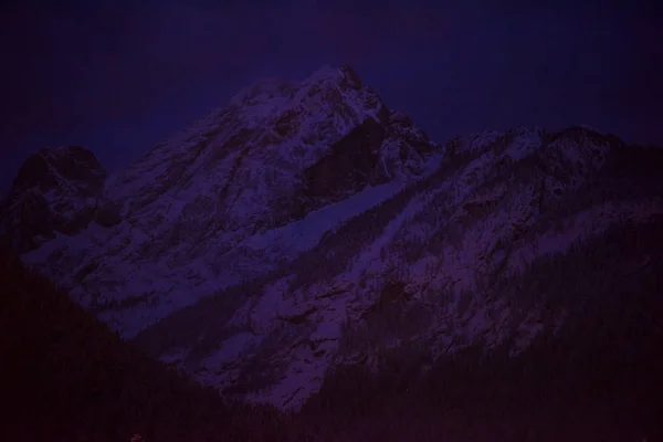 Bergdorp Alpen Winte Met Verse Sneeuw Nachts — Stockfoto