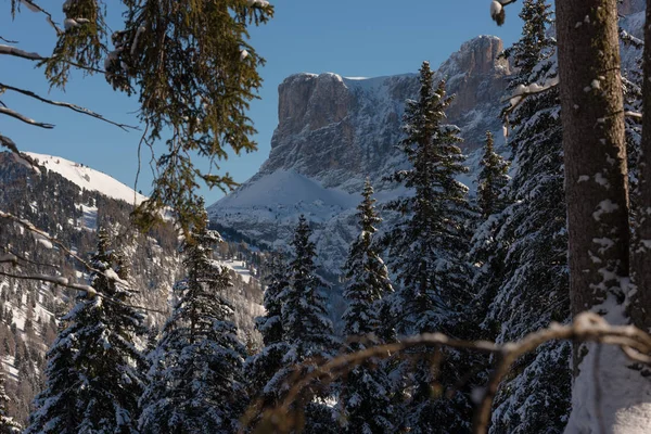 Nascer Sol Inverno Com Neve Fresca Nas Montanhas Dos Alpes — Fotografia de Stock