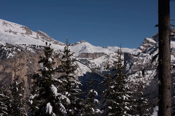 Nascer Sol Inverno Com Neve Fresca Nas Montanhas Dos Alpes — Fotografia de Stock