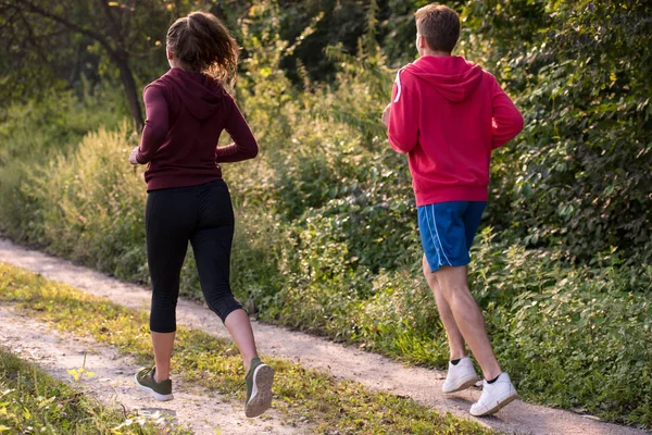 Jeune Couple Jouissant Mode Vie Sain Tout Faisant Jogging Long — Photo