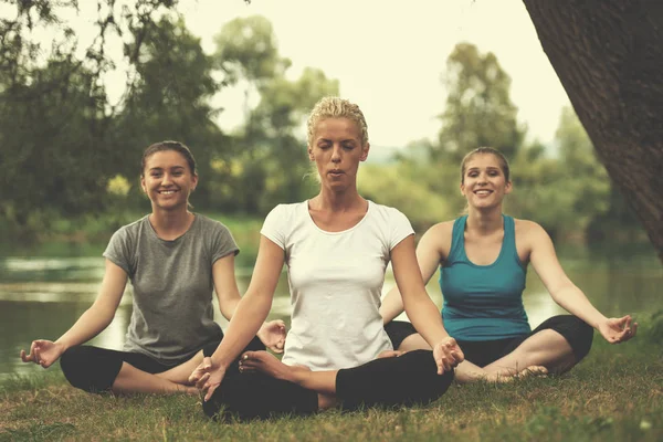Группа Молодых Здоровых Женщин Расслабляющихся Время Медитации Занятий Йогой Красивой — стоковое фото