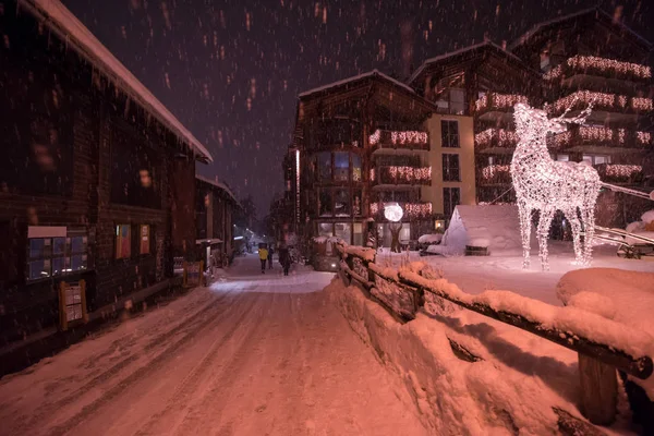 Snowy Street Cold Winter Night Village — Stock Photo, Image