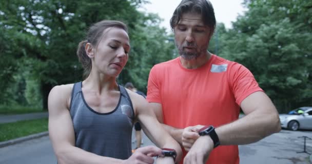 Groupe Coureurs Vus Derrière Jogging Ensemble Dans Parc Ville — Video