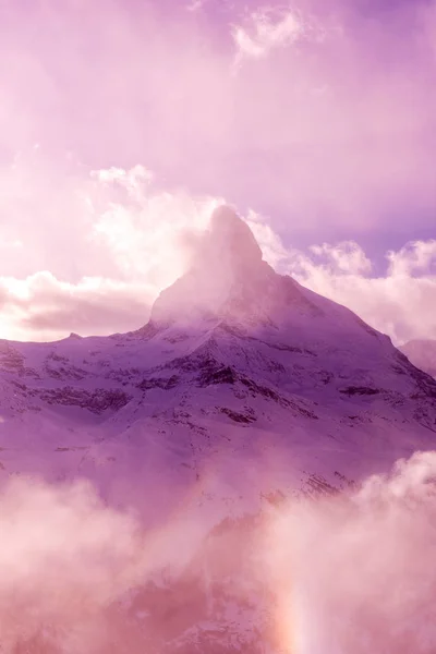 Berget Matterhorn Zermatt Täckt Med Nysnö Vacker Vinterdag — Stockfoto