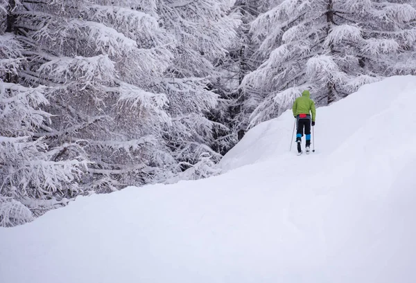 Молодой Человек Наслаждается Катанием Лыжах Прекрасный Зимний День — стоковое фото