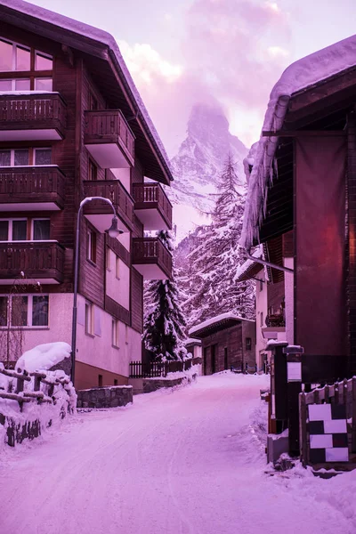 Street View Van Old Village Met Matterhorn Peak Achtergrond Zermatt — Stockfoto