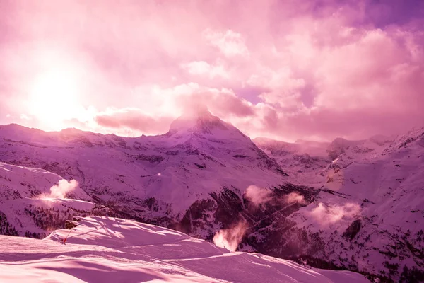 Гірський Масив Горн Церматт Вкритий Свіжим Снігом Красивий Зимовий День — стокове фото