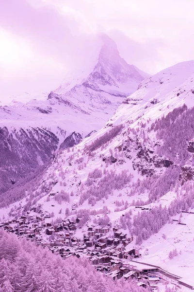 Berg Matterhorn Zermatt Mit Neuschnee Bedeckt Schönem Wintertag — Stockfoto