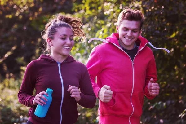 Jeune Couple Jouissant Mode Vie Sain Tout Faisant Jogging Long — Photo