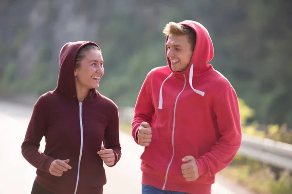 Jeune Couple Jouissant Mode Vie Sain Tout Faisant Jogging Long — Photo