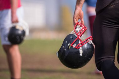 closeup çekim alanı siyah kask oluşturuldu Amerikan futbolu oyuncusu