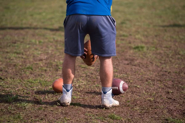 Futebol Americano Kicker Praticando Futebol Kickoff Close Tiro — Fotografia de Stock