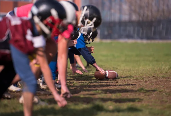 Group Young American Football Players Action Training Field — Stock Photo, Image