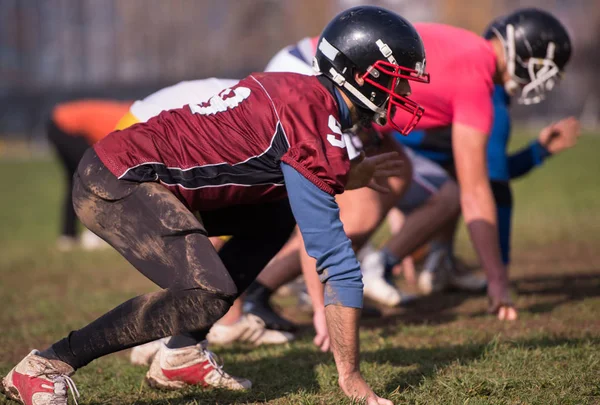 Group Young American Football Players Action Training Field — Stock Photo, Image