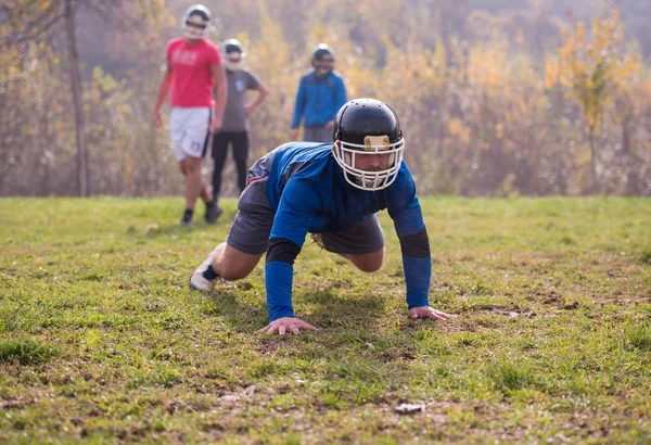 Jonge Amerikaanse Voetballer Actie Tijdens Training Het Veld — Stockfoto