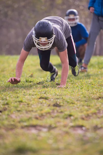 Jonge Amerikaanse Voetballer Actie Tijdens Training Het Veld — Stockfoto