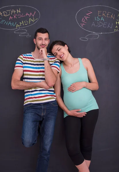 Jong Zwanger Koppel Denken Namen Voor Hun Ongeboren Baby Het — Stockfoto