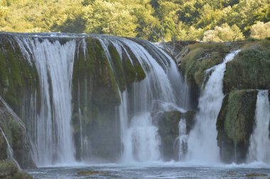 waterfall on wild river with fresh drinking water in summer clipart