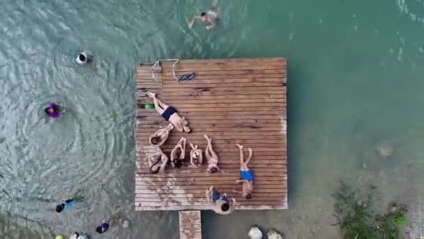 Aerial View Family Friends Kids Paddle Boat Having Fun Beautiful — Stock Video
