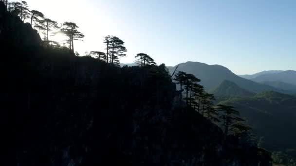 Atemberaubender Blick Auf Die Berge Mit Bäumen Und Sonnenstrahlen — Stockvideo