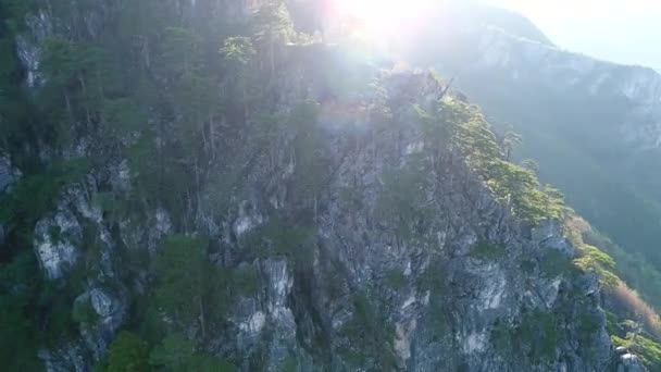 Incredibile Vista Sulle Montagne Con Alberi Raggi Sole — Video Stock