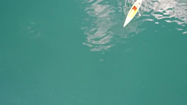Luftaufnahme Von Familie Und Freunden Mit Ihren Kindern Auf Tretboot — Stockvideo