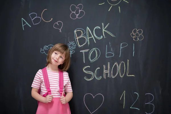 Ragazza Felice Scuola Bambino Con Zaino Scrittura Torna Scuola Sulla — Foto Stock