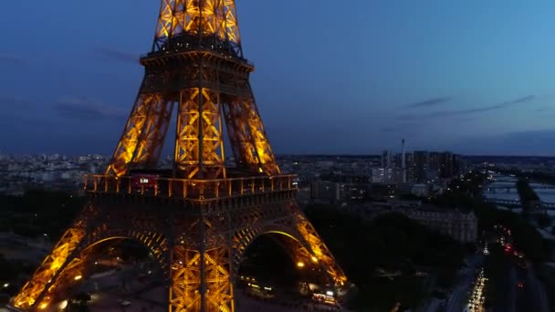 Paris Franciaország 2018 Július Légi Felvétel Este Kék Háttérben Város — Stock videók