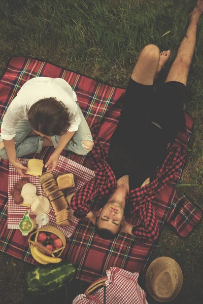 Piknik Zamanı Içki Nehir Banka Iyi Görünüm Güzel Doğada Yiyecek — Stok fotoğraf