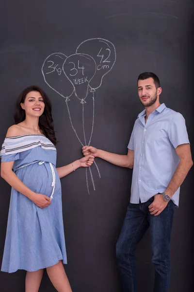 Conceptual Photo Pregnant Couple Drawing Imaginations Future Life Children Chalk — Stock Photo, Image