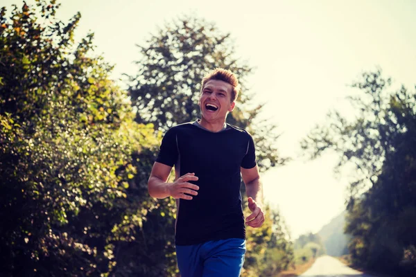 Young Man Enjoying Healthy Lifestyle While Jogging Country Road Exercise — Stock Photo, Image