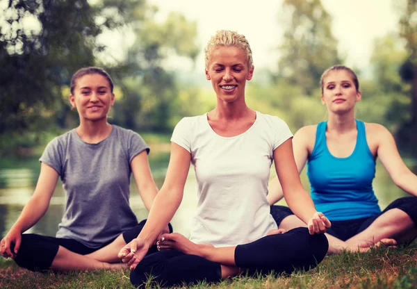 Groupe Jeunes Femmes Bonne Santé Détendre Tout Méditant Faire Exercice — Photo