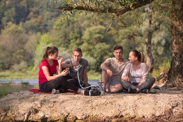 Gruppe Junger Freunde Genießt Den Schönen Sonnigen Tag Während Sie — Stockfoto