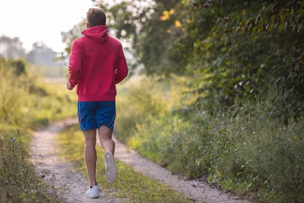 Fiatalembert Élvezi Egészséges Életmód Miközben Jogging Country Road Testmozgás Fitness — Stock Fotó