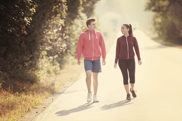 Jeune Couple Jouissant Mode Vie Sain Tout Faisant Jogging Long — Photo