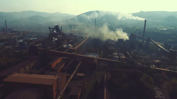 Luchtfoto Bovenaanzicht Van Metallurgische Industrie Fabriek Abstracte Achtergrond Bovenaanzicht Verontreiniging — Stockfoto