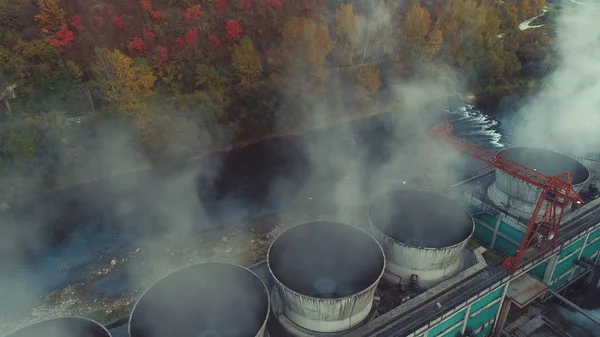 Légi Felülnézete Erőmű Villamosipar Gyári Absztrakt Háttér Felülnézet Környezetszennyezés Fogalma — Stock Fotó