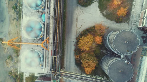 Luchtfoto Bovenaanzicht Van Elektriciteitscentrale Elektrische Industrie Fabriek Abstracte Achtergrond Bovenaanzicht — Stockfoto