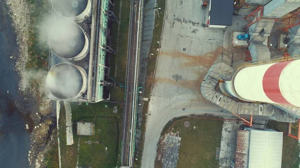 Légi Felülnézete Erőmű Villamosipar Gyári Absztrakt Háttér Felülnézet Környezetszennyezés Fogalma — Stock Fotó