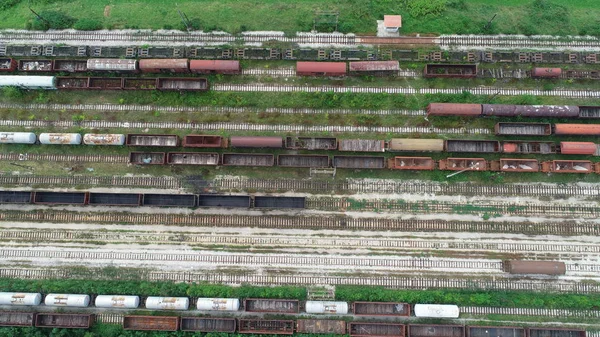 Trains Railway Station Old Cargo Trains Wagons — Stock Photo, Image