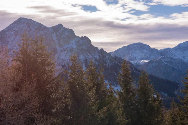 Vinter Berg Vackra Alpina Panoramautsikt Snö Utjämnade Europeiska Alperna — Stockfoto