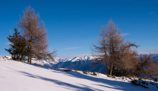 Zimní Hory Krásné Alpské Panoramatický Pohled Sněhu Limitován Evropské Alpy — Stock fotografie