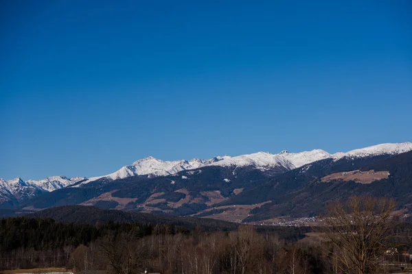 Montagne Invernali Bella Vista Panoramica Alpina Innevato Alpi Europee — Foto Stock
