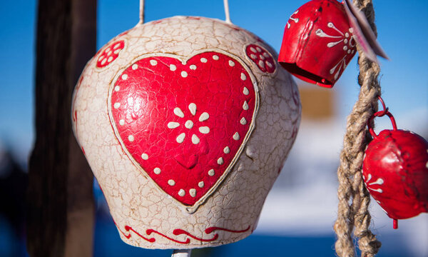 traditional cow bells as home decoration or gift  in tyrol Austria at winter